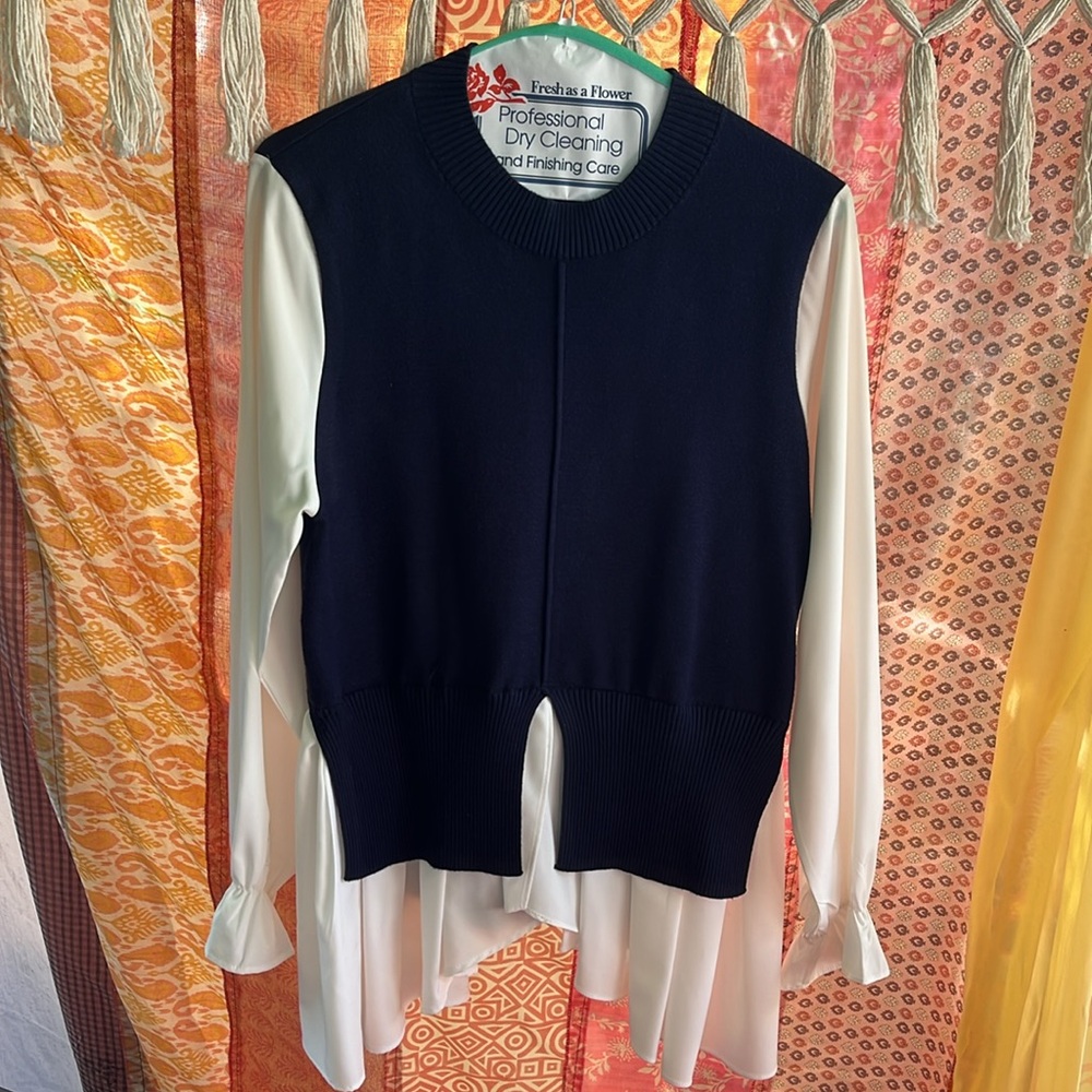 NEW | GRACIA Navy Sweater & Attached Peplum Blouse
